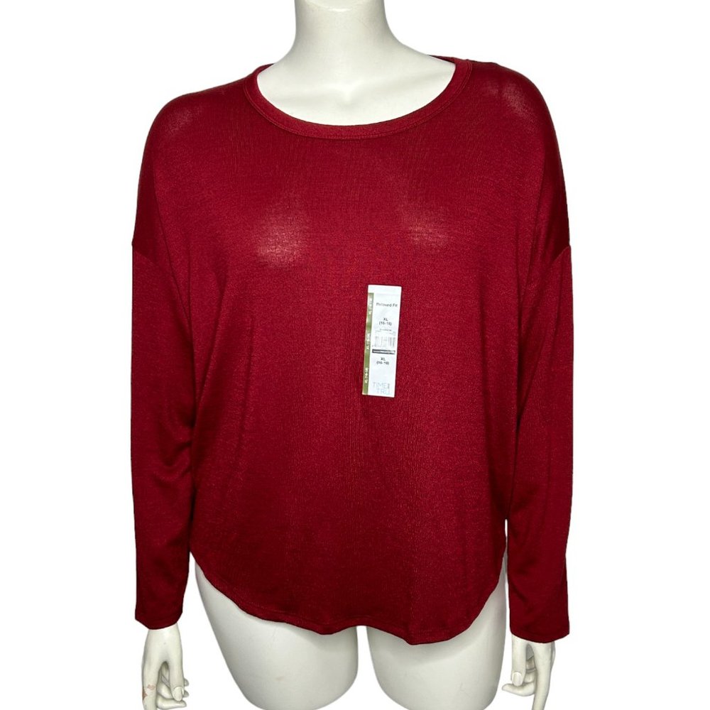 Women's Long Sleeve Top XL Time and Tru Crew Neck Wine / Burgandy NEW